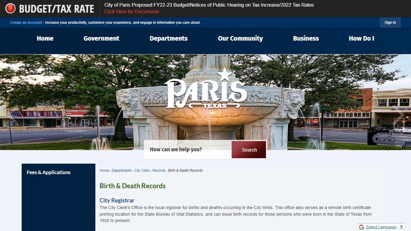 Birth & Death Records | Paris - Paris, Texas